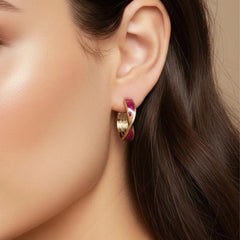 Set Of 3 Golden Red Hoops Earring Combo