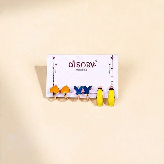 Set of 3 Heart Butterfly Hoops Earring Combo