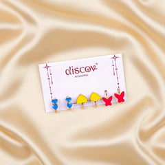 Set Of 3 Colorful Heart Butterfly Hoops Earrings Combo