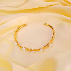 Elegant Pearl Cuff Bracelet - 18K Gold Plated