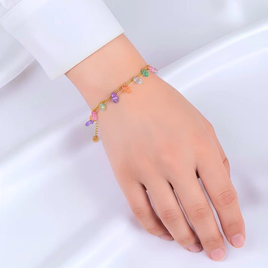 Pastel Gemstone Chain Bracelet - 18K Gold Plated