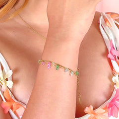 Pastel Gemstone Chain Bracelet - 18K Gold Plated