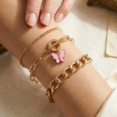 Pack Of 3 Butterfly Link Chain Bracelet Combo