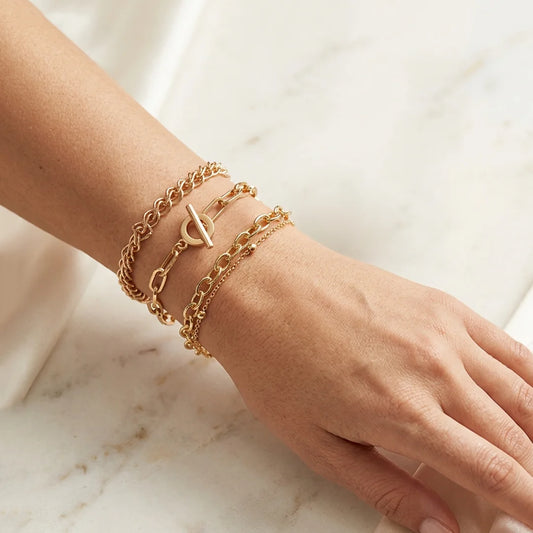 Set Of 3 Link Chain Bracelet Combo