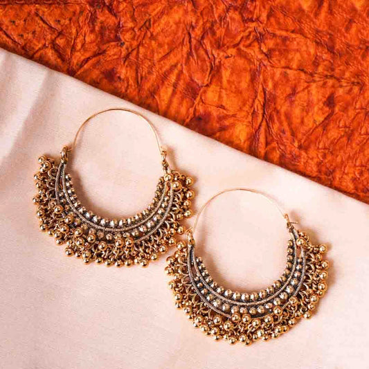 Antique Gold Chandbali Hoop Earrings