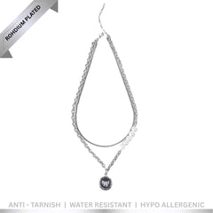 Chic Black Bow And Pearl Layered Necklace - Rhodium Plated