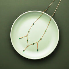 Studded Green Gems Dainty Necklace - 18K Gold Plated