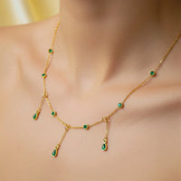 Studded Green Gems Dainty Necklace - 18K Gold Plated