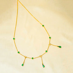 Studded Green Gems Dainty Necklace - 18K Gold Plated