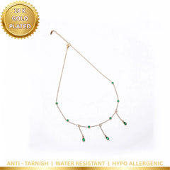 Studded Green Gems Dainty Necklace - 18K Gold Plated