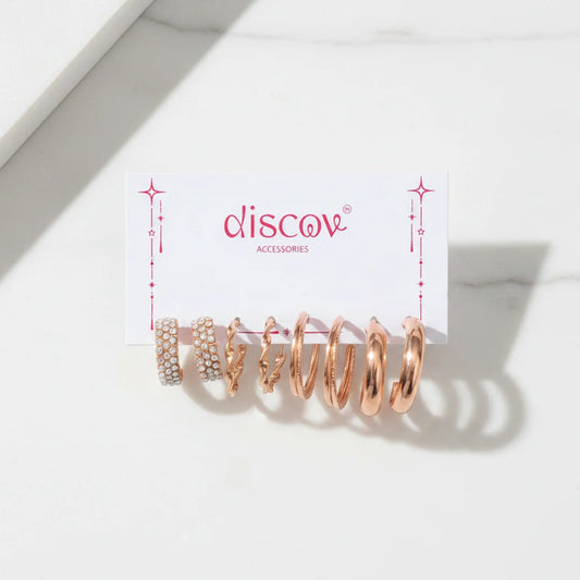 Set of 4 Golden Hoop Earrings Combo