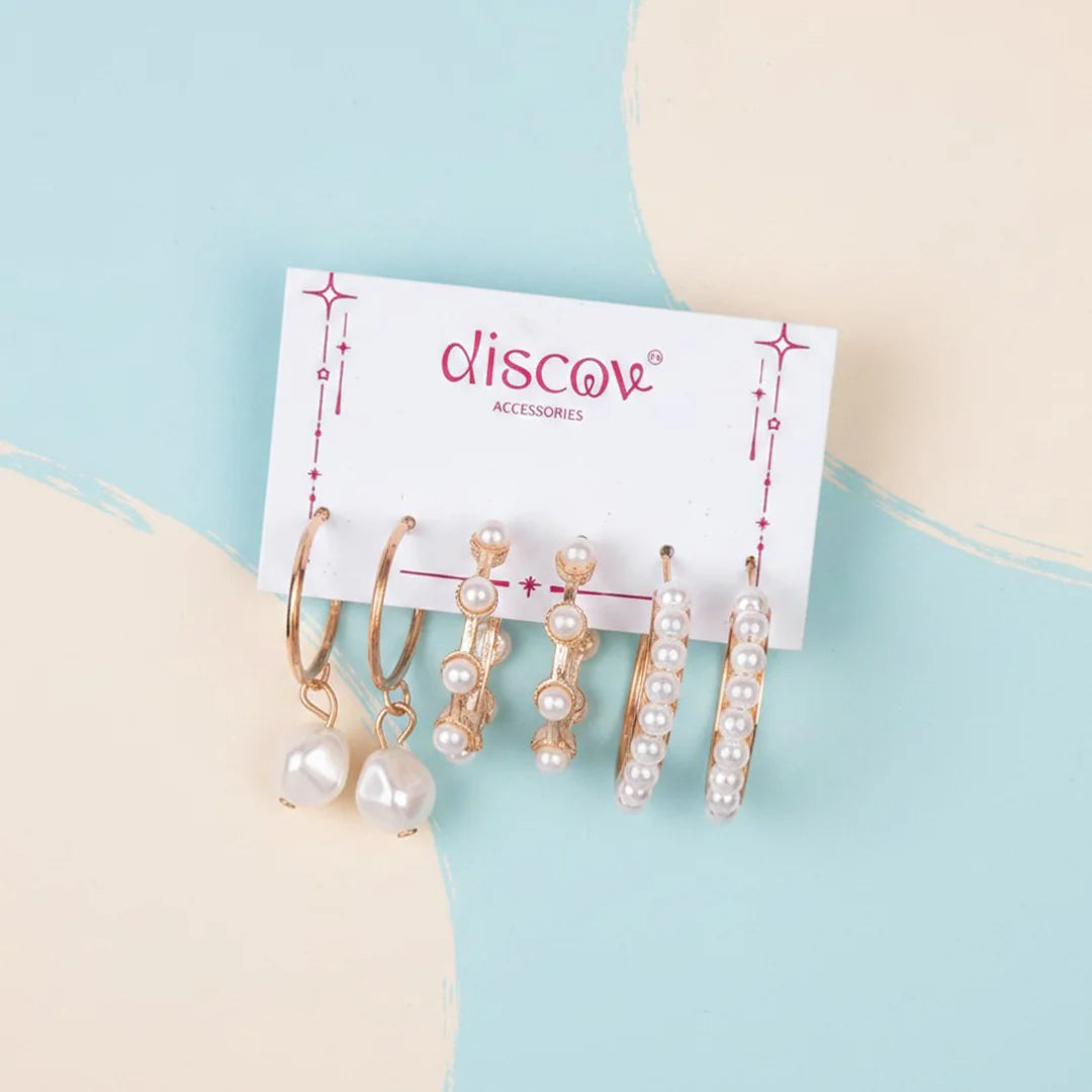 Pack of 3 Golden Lumina Pearl Hoop Earrings