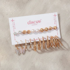 Pack Of 10 Golden Pearl Studs And Hoop Earrings Combo