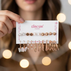 Pack Of 10 Golden Pearl Studs And Hoop Earrings Combo