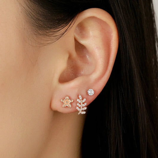 Pack of 6 Golden Crystal Starfall Mini Studs Combo