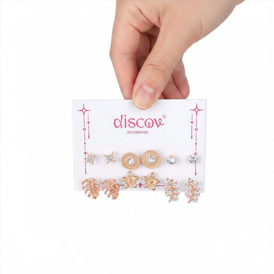 Pack of 6 Golden Crystal Starfall Mini Studs Combo