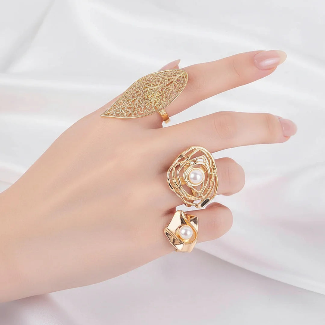 Pack of 3 Golden Baroque Statement Rings Combo
