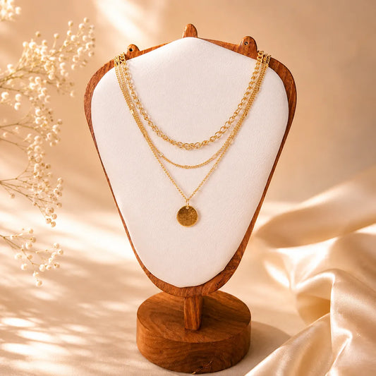 Golden Layered Disc Chain Cascading Necklace