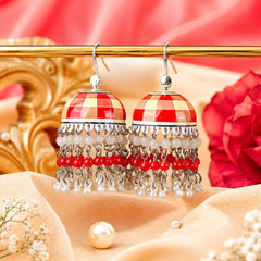 Red Check Jhumka Earrings