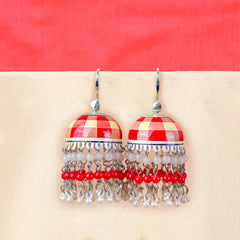 Red Check Jhumka Earrings