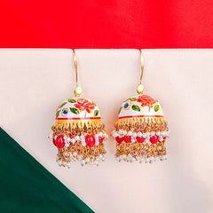 Floral Rose Meenakari  Beaded Jhumka