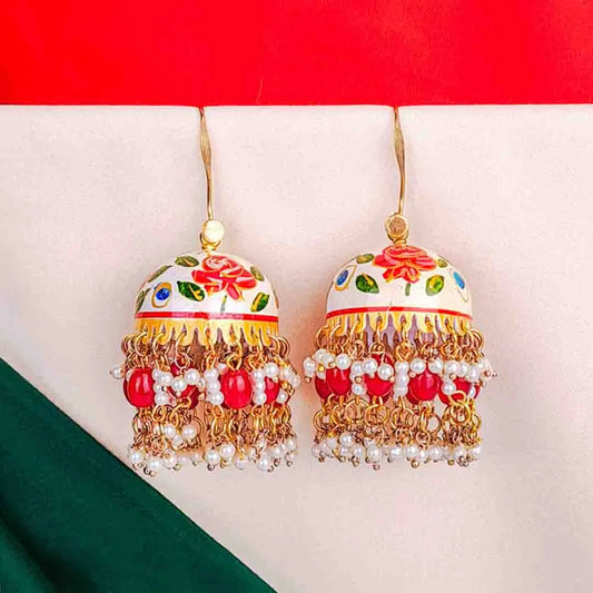 Floral Rose Meenakari  Beaded Jhumka