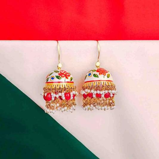 Floral Rose Meenakari  Beaded Jhumka