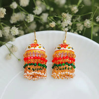Meenakari Floral Beaded Jhumka