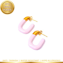 Pastel Pink U Shaped Open Hoops - 18K Gold Plated