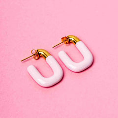 Pastel Pink U Shaped Open Hoops - 18K Gold Plated