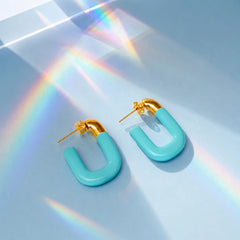 Pastel Pink U Shaped Open Hoops - 18K Gold Plated