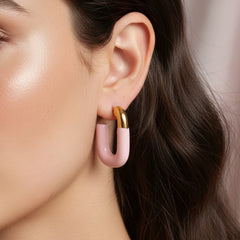 Pastel Pink U Shaped Open Hoops - 18K Gold Plated