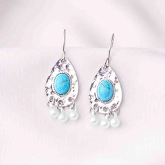 Hammered Teardrop Turquoise Drop Earrings