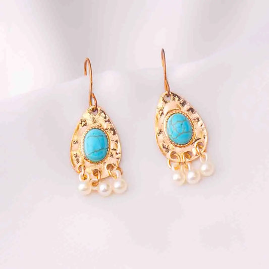 Hammered Teardrop Turquoise Drop Earrings