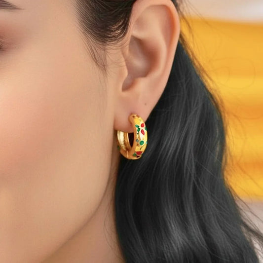 Bright Floral Hoop Earrings - 18K Gold Plated