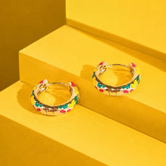 Bright Floral Hoop Earrings - 18K Gold Plated