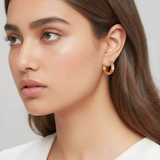 Colourful Floral Hoop Earrings - 18K Gold Plated