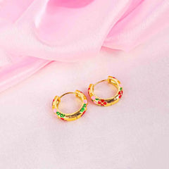 Colourful Floral Hoop Earrings - 18K Gold Plated