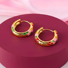 Colourful Floral Hoop Earrings - 18K Gold Plated