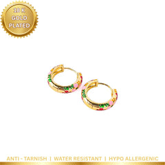 Colourful Floral Hoop Earrings - 18K Gold Plated