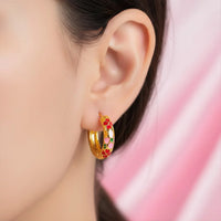 Colourful Floral Hoop Earrings - 18K Gold Plated