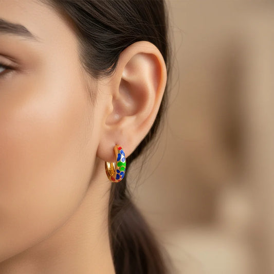 Cobalt Bloom Hoop Earrings - 18K Gold Plated