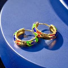 Cobalt Bloom Hoop Earrings - 18K Gold Plated
