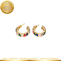 Rainbow Gem Hoop Earrings - 18K Gold Plated