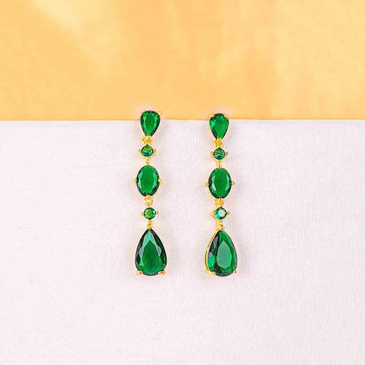 Emerald Cascading Dangle Earrings - 18K Gold Plated