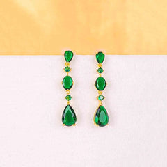 Emerald Cascading Dangle Earrings - 18K Gold Plated