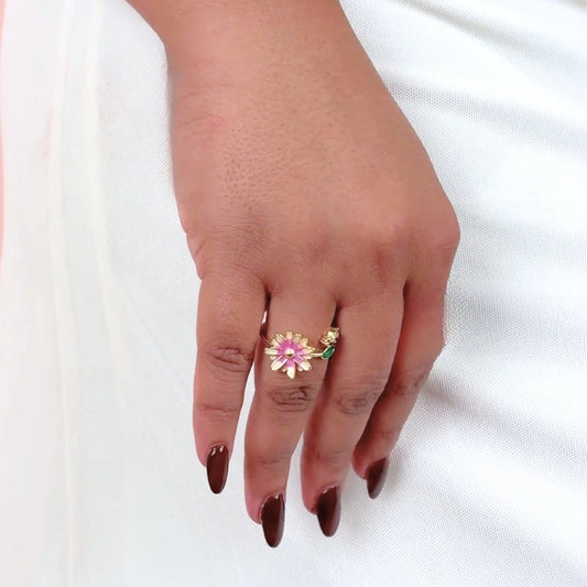 Blush Floral Blossom Ring - 18K Gold Plated