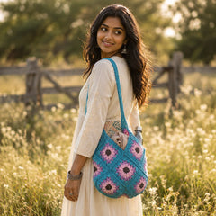 Boho Teal Lavender Crochet Bag