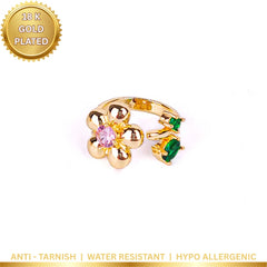 Golden Gem Flower Ring - 18K Gold Plated