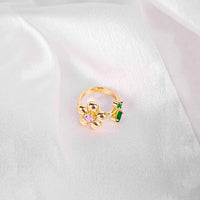 Golden Gem Flower Ring - 18K Gold Plated